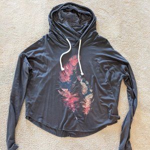 American Eagle Outfitters Grey and Pink Feather Graphic Hoodie Size XS-S